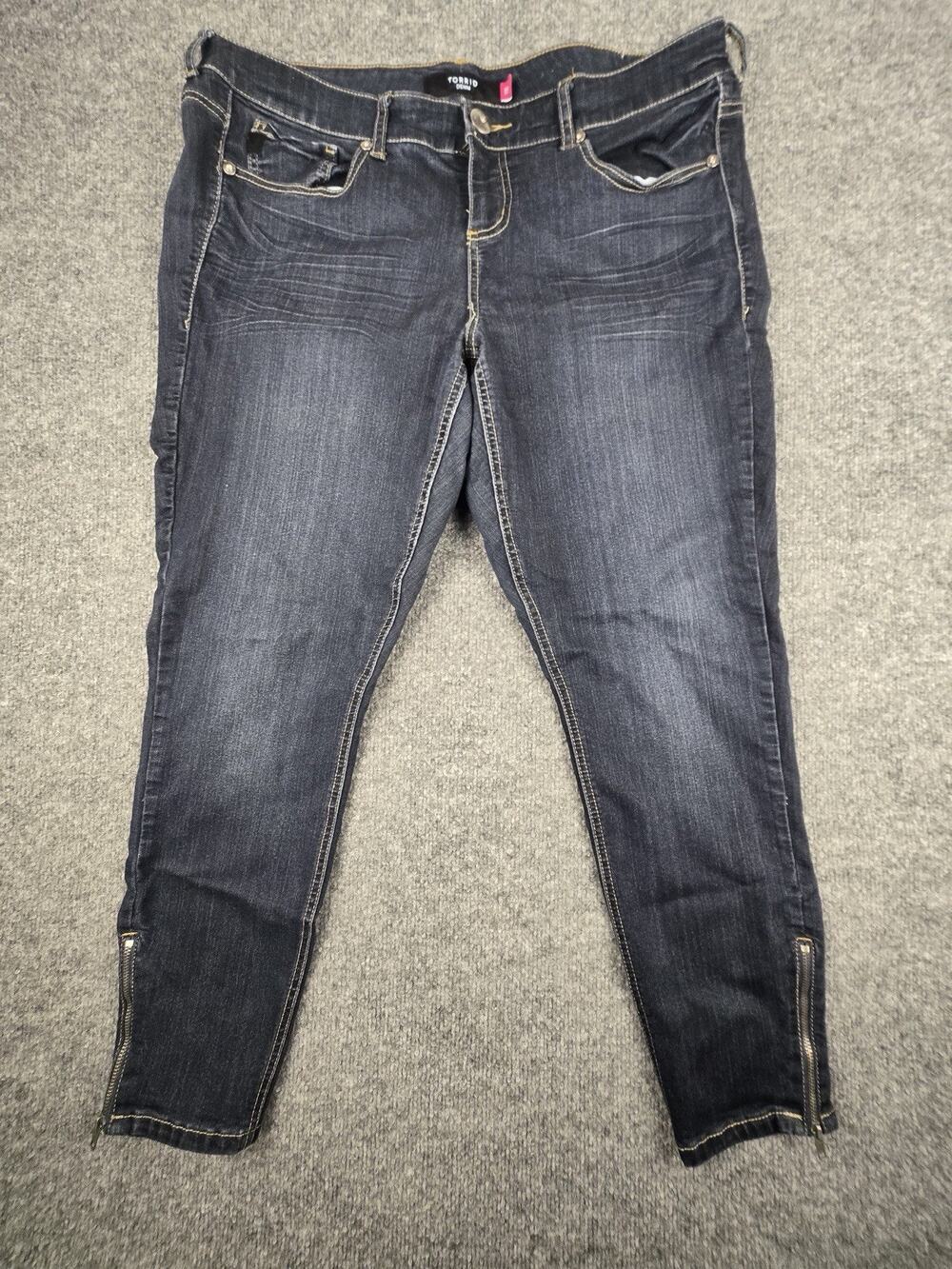 Torrid Ankle Cropped Skinny Jeans Dark Wash Denim Zipper Detail Plus Sz 18 #999